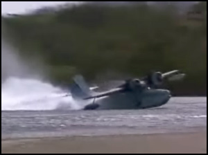 Grumman Goose attempting takeoff from a lake