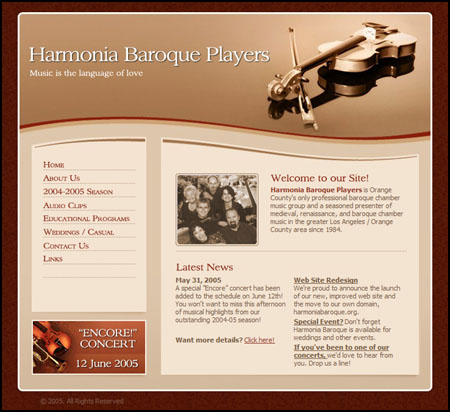 New Harmonia Baroque web site