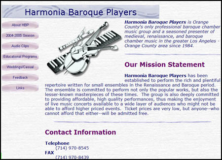 Old Harmonia Baroque web site