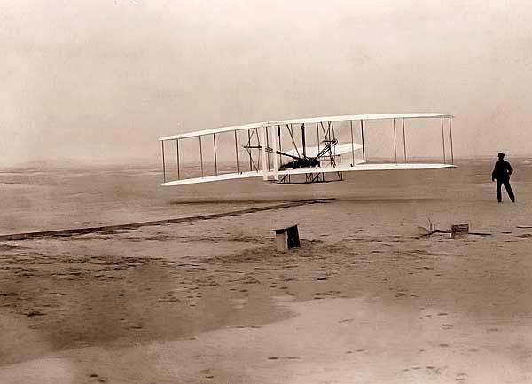 A memorable flight by anyone's definition.  The Wright brothers make the first heavier-than-air flight in 1903.