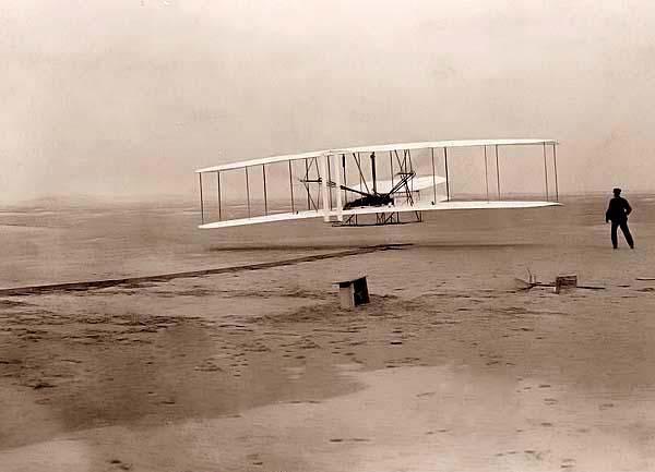 A memorable flight by anyone's definition. The Wright brothers make the first heavier-than-air flight in 1903.