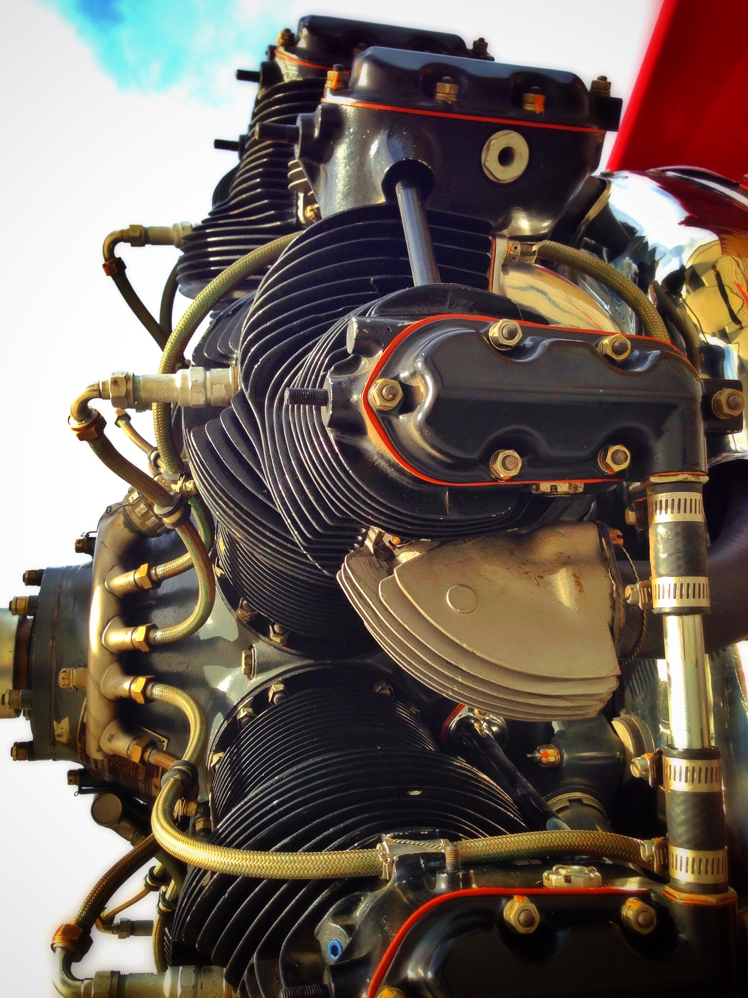 This Continental W-670 radial engine is not original.  Most commonly found on the Boeing Stearman, it replaced the factory-standard Wright “Whirlwind” J-6 five-cylinder powerplant.