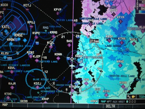 The XM weather was a big help.  You can see the snow and rain we were avoiding as we flew over Tennessee.