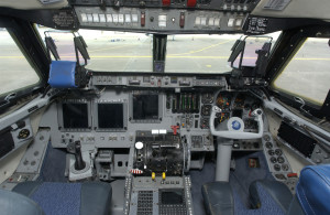 The Shuttle Training Aircraft flight deck:  half space shuttle,  half Gulfstream.