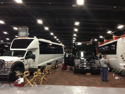The Grech Motors display coming together at the 2013 LCT show at the MGM Grand.