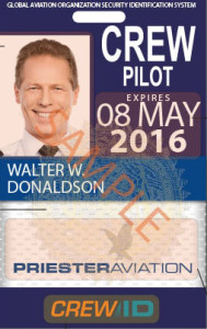A sample flight crew ID badge